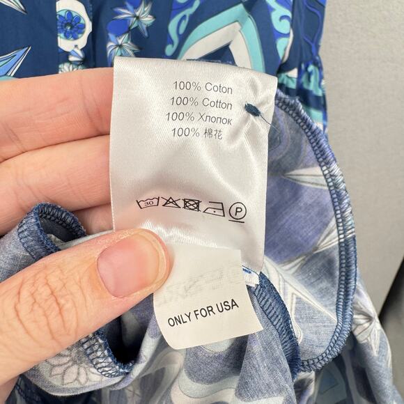 La Double J Choux Costiera Blue Print Flounce Cotton Poplin Mini Shirt Dress - Picture 16 of 16